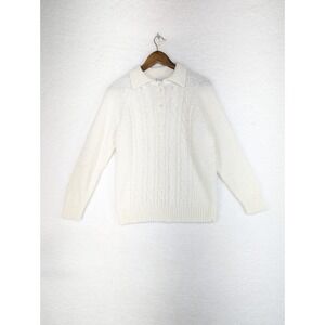 Jennifer Moore Women's White Acrylic Sweater Cable Knit Mock‎ Neck Stretch S